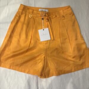 NWT L’Academie Orange Pleated High Waisted Belted Shorts Size Small